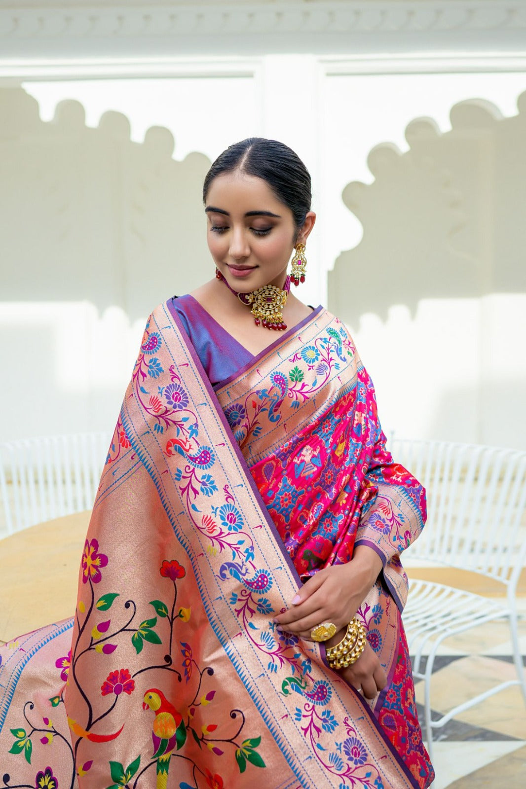 Raspberry Red Soft Paithani Silk Saree