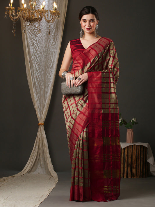 Red & Beige Tant Saree