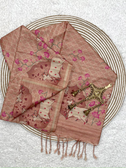 Redwood Red Tussar Silk Saree