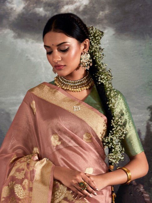 Redwood Red Woven Tissue Silk Saree