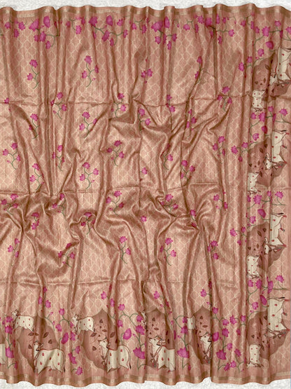 Redwood Red Tussar Silk Saree