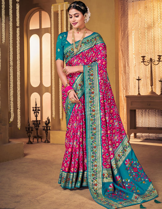 Rose Pink Woven Patola Silk Saree