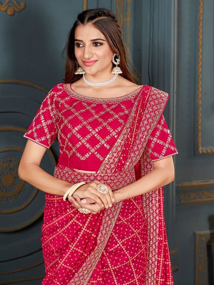 Rose Red Bandhani Silk Saree