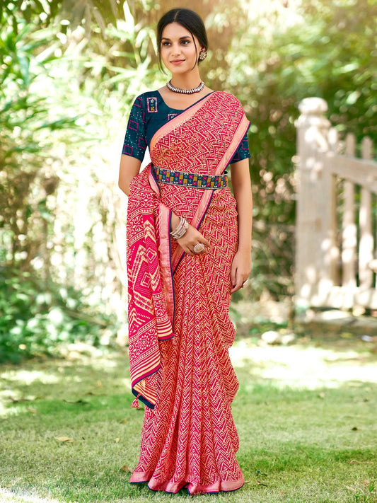 Rose Red Georgette Saree