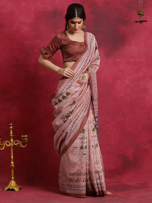 Rouge Pink Bhagalpuri Silk Saree