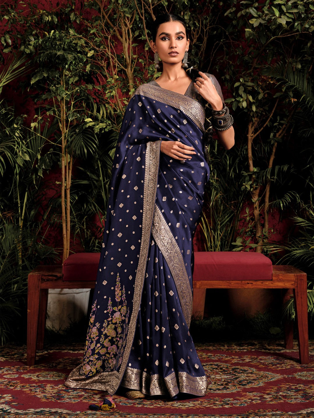 Royal Blue Woven Banarasi Mulberry Silk Saree
