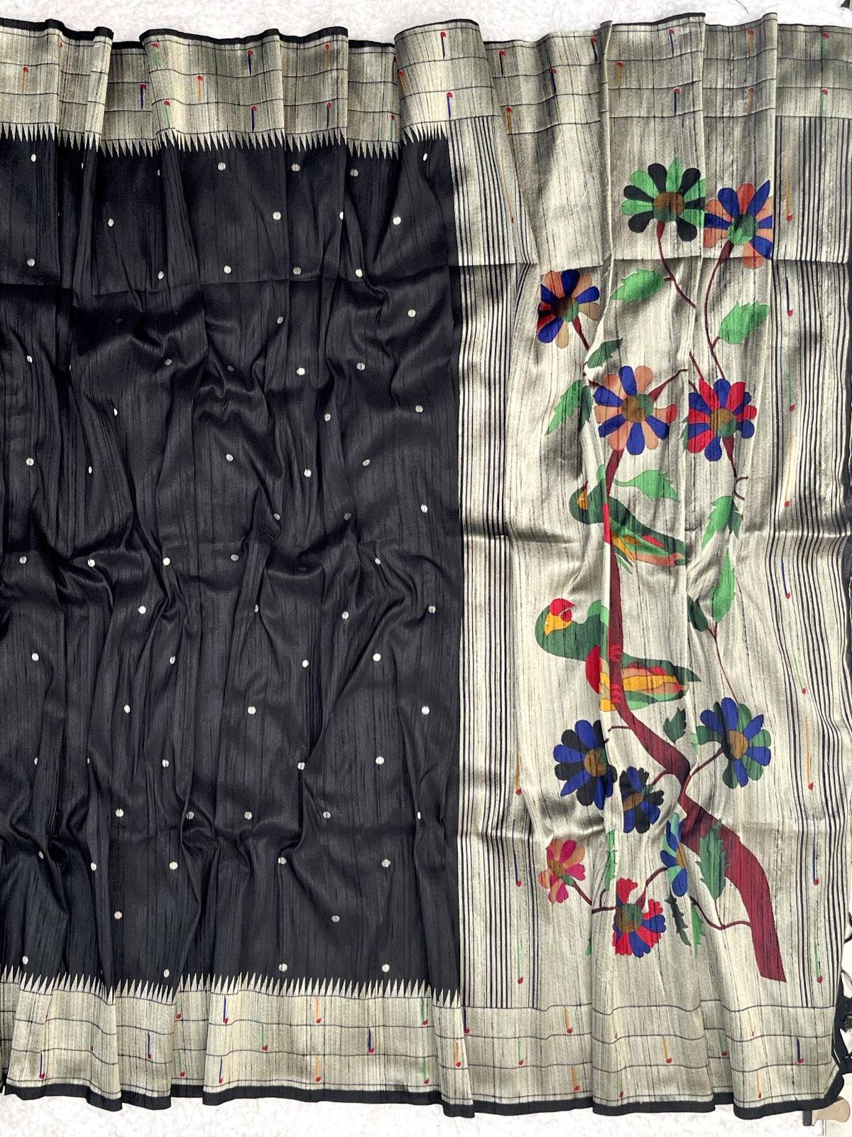 Sable Black Kosa Silk Saree