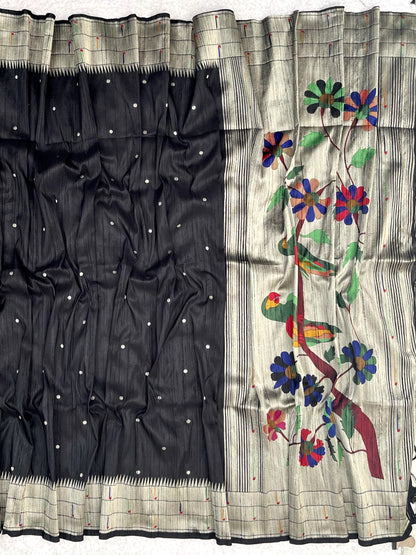 Sable Black Kosa Silk Saree