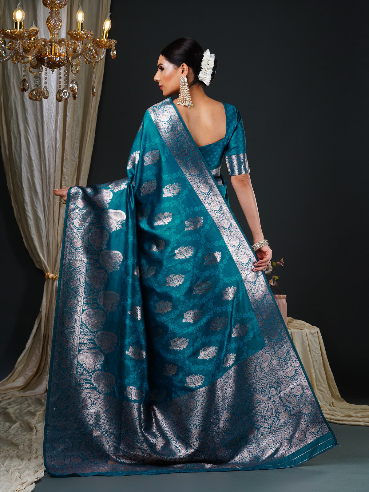 Sapphire Blue Woven Banarasi Silk Saree
