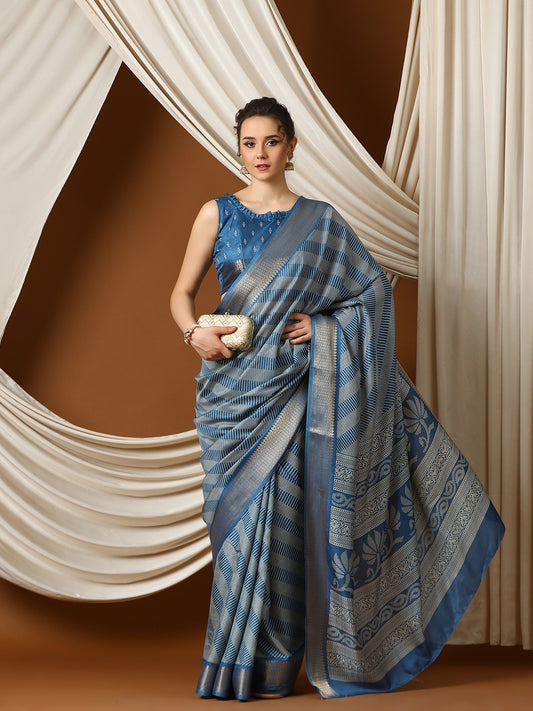 Sapphire Blue Sungudi Dola Silk Saree