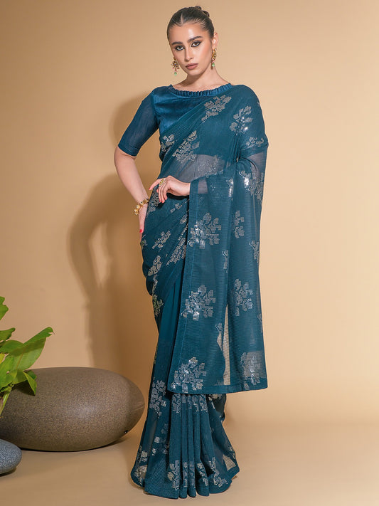 Sapphire Blue Georgette Saree
