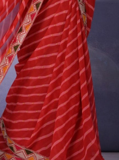 Scarlet Red Leheriya Georgette Saree