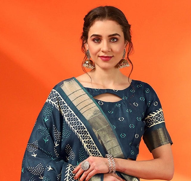 Sea Blue Cotton Silk Saree