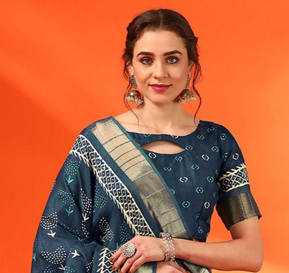 Sea Blue Cotton Silk Saree