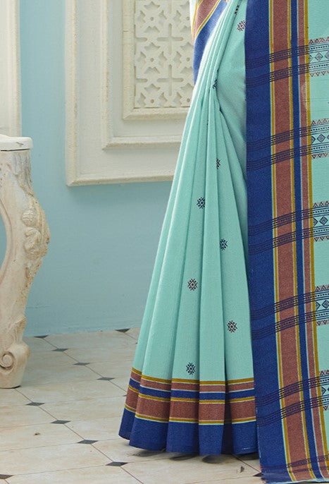 Sea Blue Printed Bhagalpuri Silk Saree