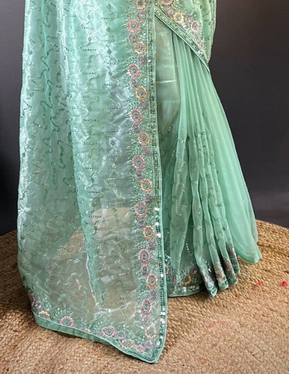 Sea Green Tissue Silk Saree