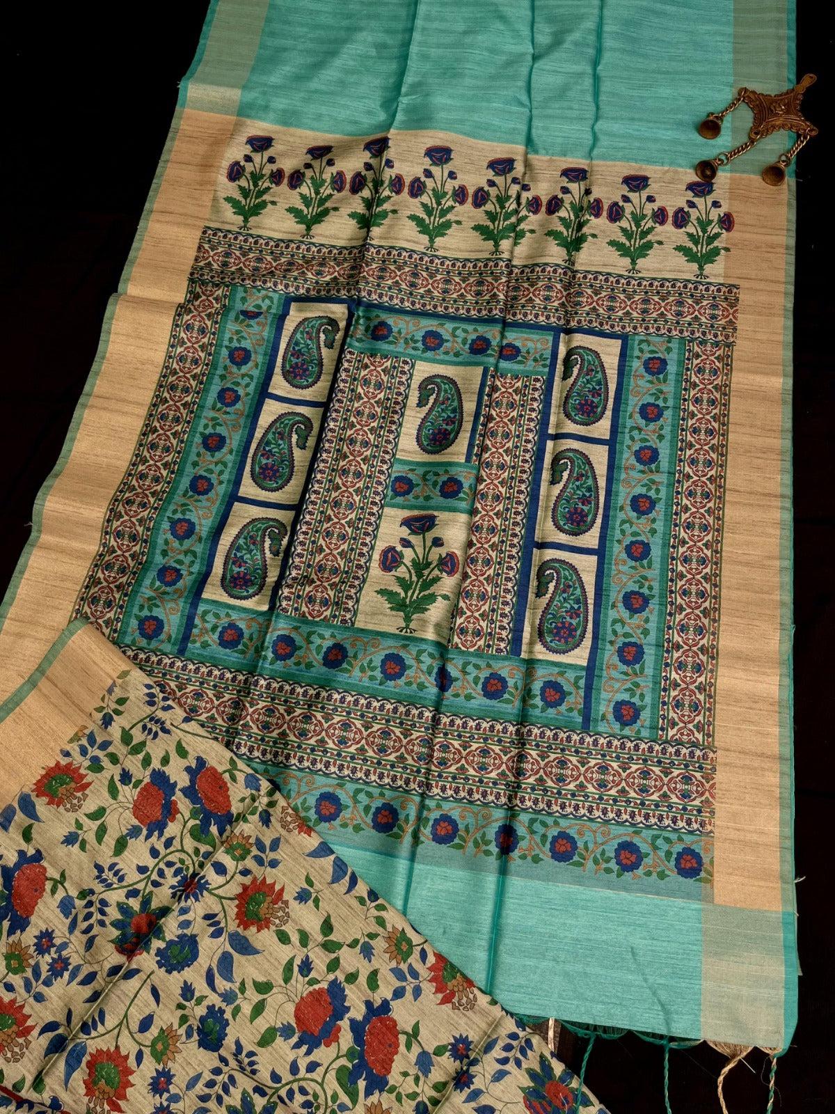 Sea Green Premium Tussar Silk Saree