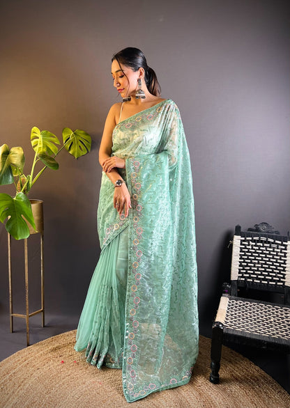 Sea Green Tissue Silk Saree