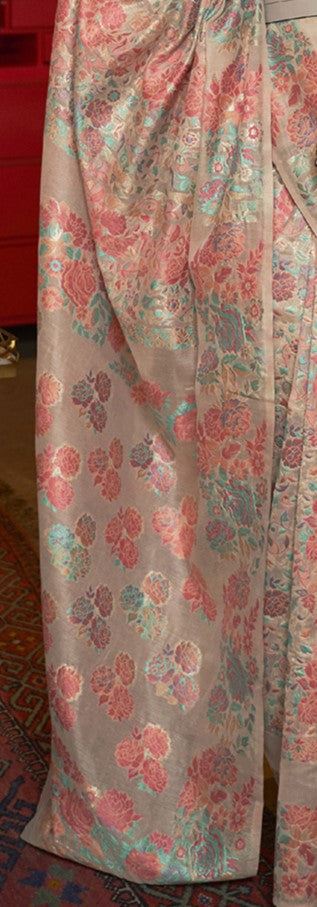 Sepia Brown Woven Banarasi Silk Saree