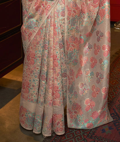 Sepia Brown Woven Banarasi Silk Saree