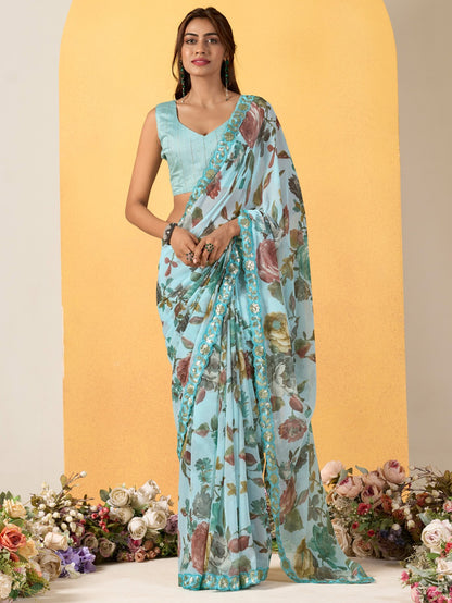 Sky Blue Georgette Saree