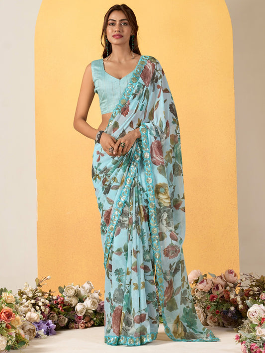 Sky Blue Georgette Saree