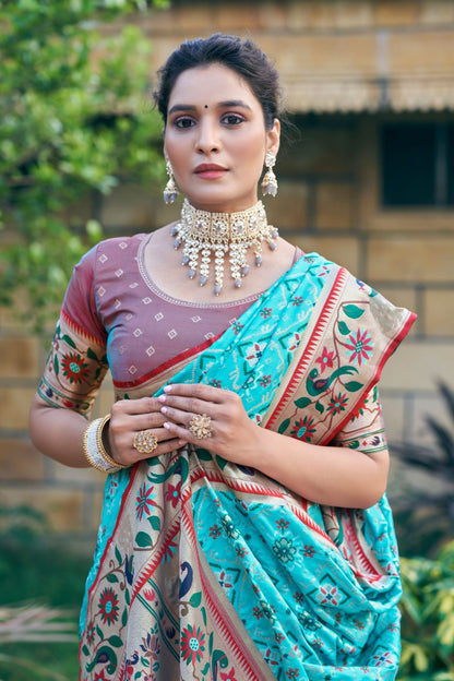 Sky Blue Soft Banarasi Silk Saree