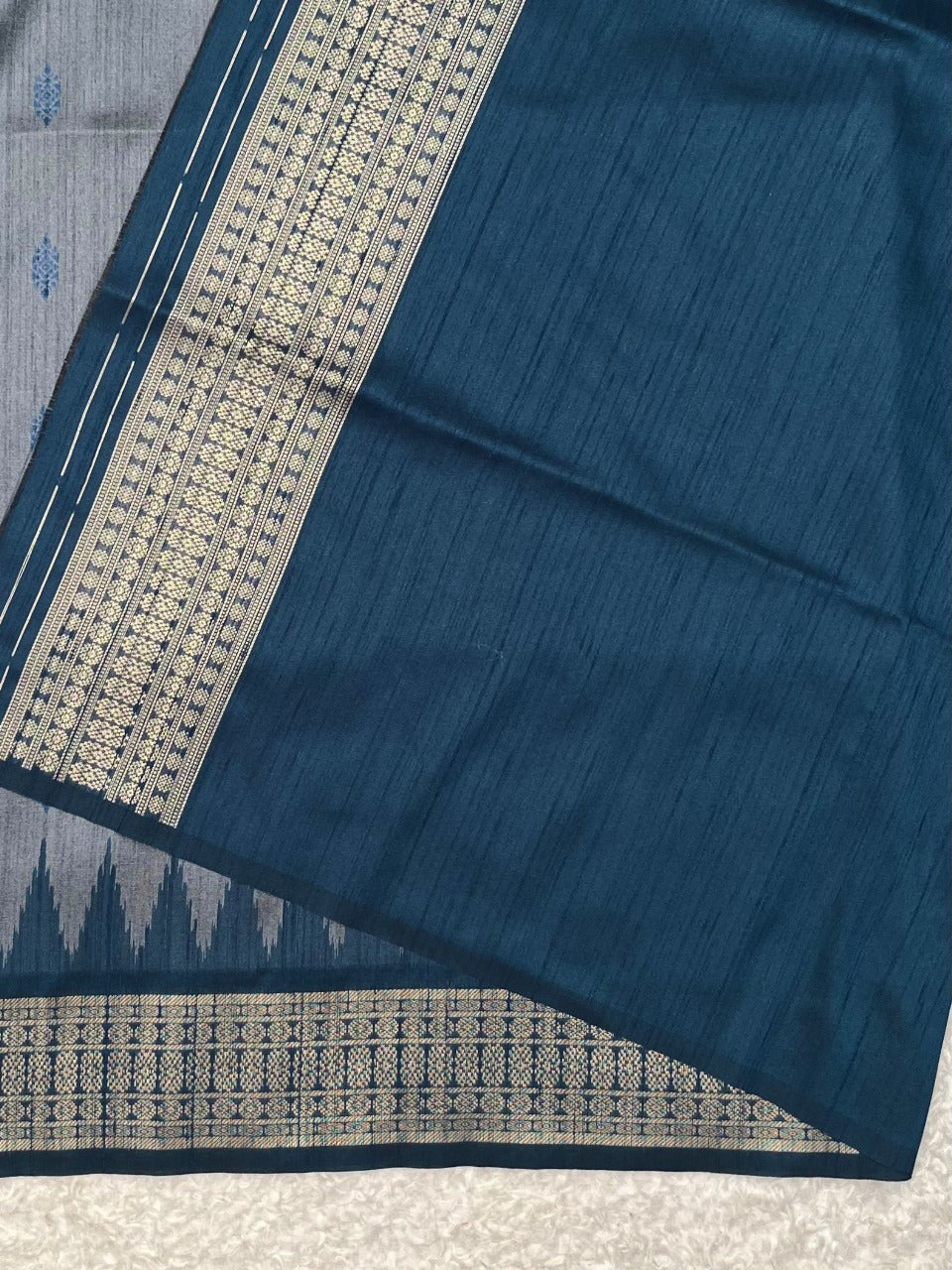 Slate Grey Desi Tussar Silk Saree