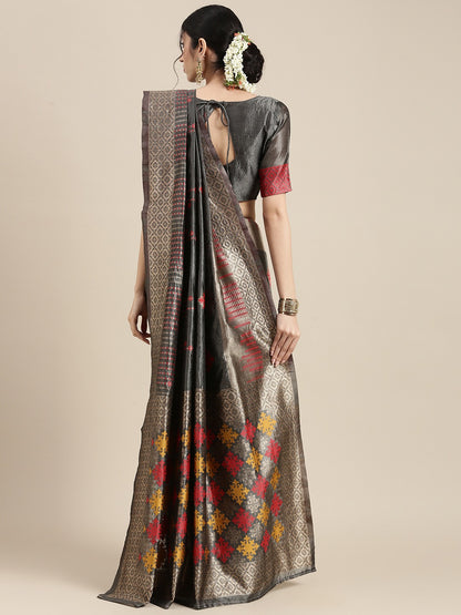 Slate Grey Woven Banarasi Silk Saree