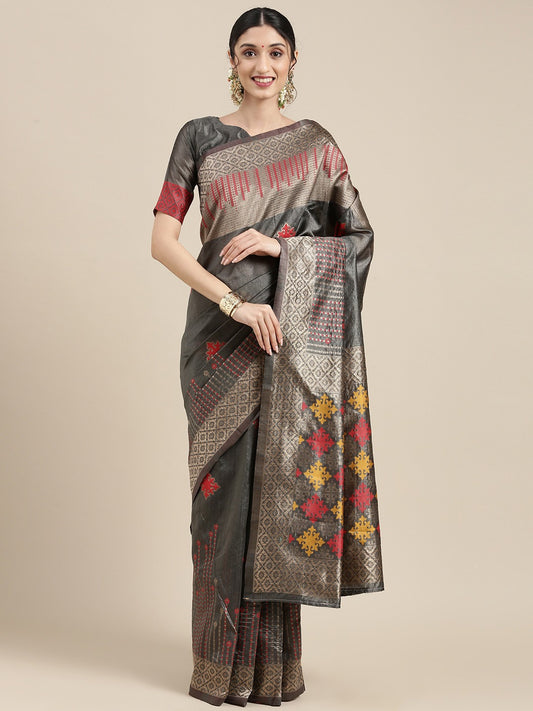 Slate Grey Woven Banarasi Silk Saree