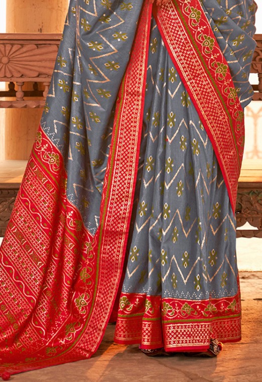 Smoke Grey Woven Patola Silk Saree