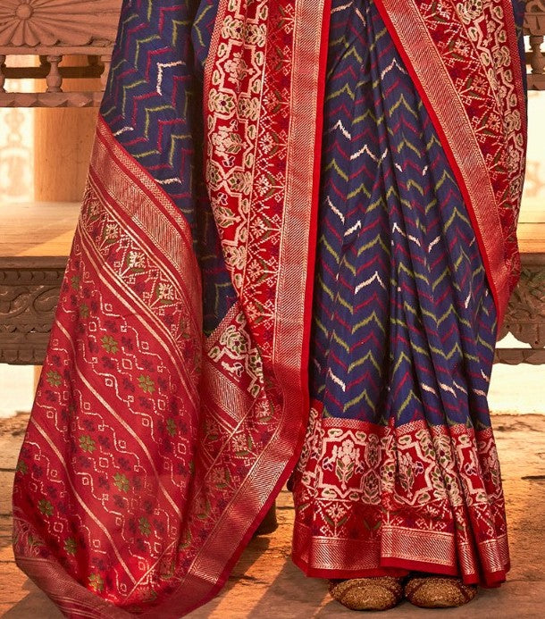 Space Blue Woven Patola Silk Saree