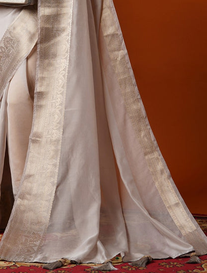 Steel Grey Woven Organza Saree