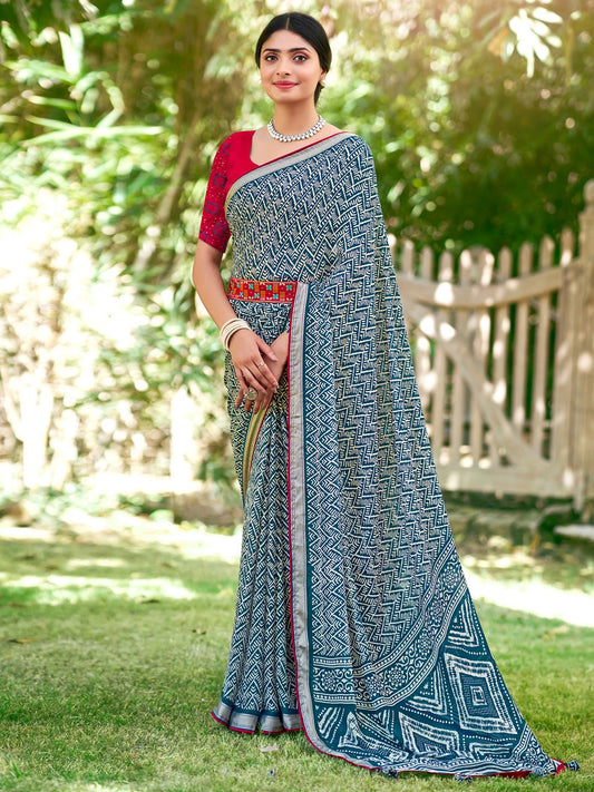 Stone Blue Georgette Saree