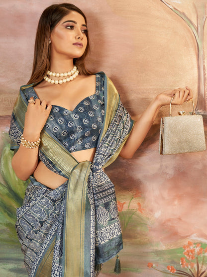 Stone Blue Sungudi Dola Silk Saree