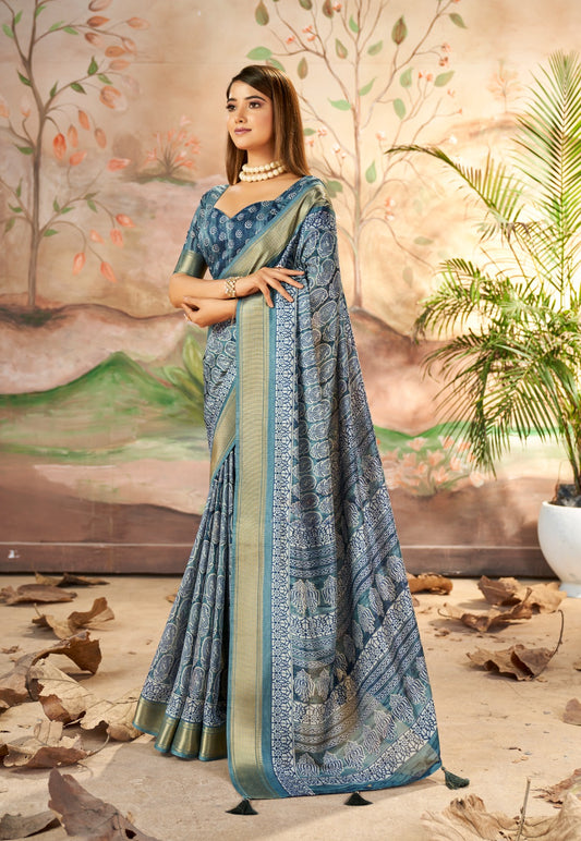Stone Blue Sungudi Dola Silk Saree