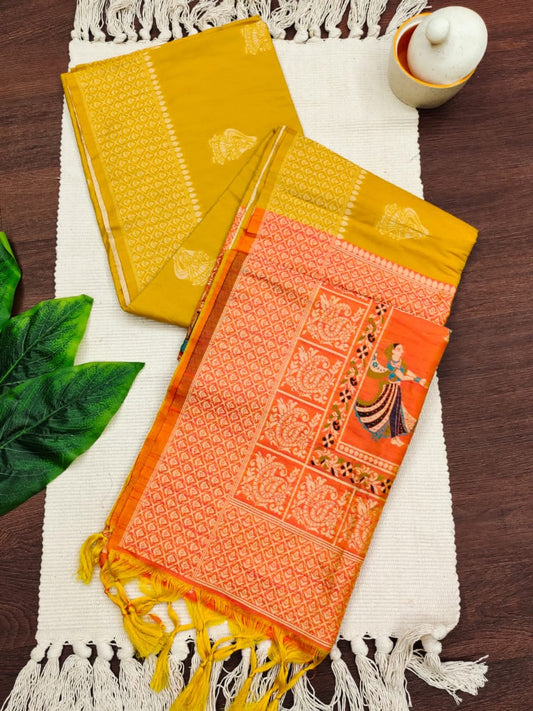 Sunflower Yellow Raw Silk Saree