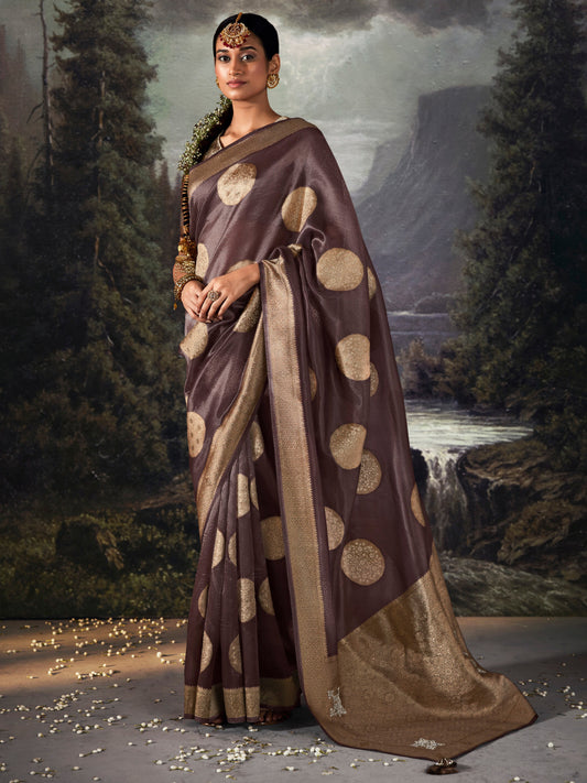 Syrup Brown Woven Tissue Silk Saree