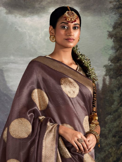 Syrup Brown Woven Tissue Silk Saree
