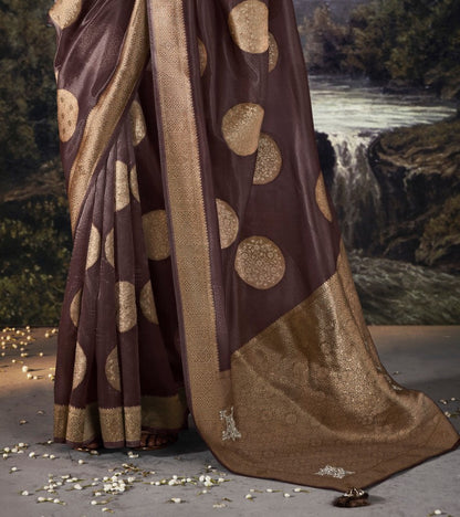 Syrup Brown Woven Tissue Silk Saree