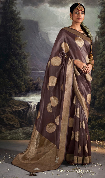 Syrup Brown Woven Tissue Silk Saree