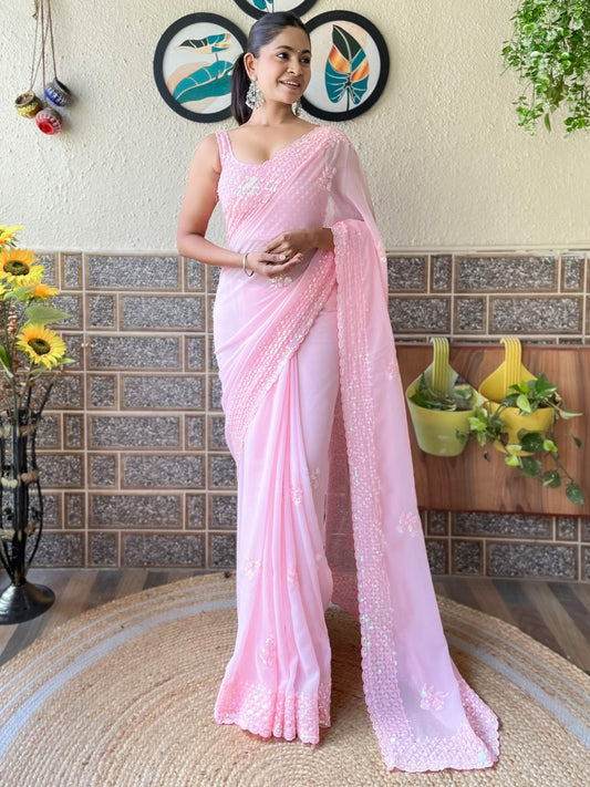 Taffy Pink Georgette Saree