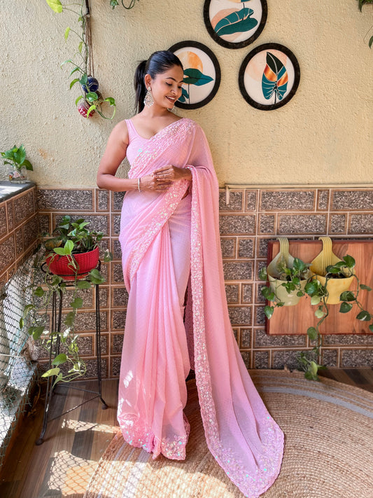 Taffy Pink Georgette Saree