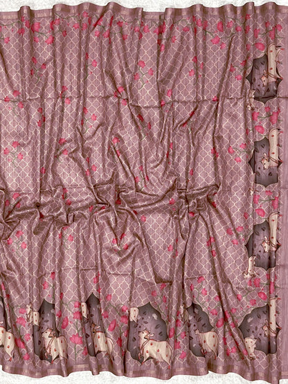 Thulian Pink Tussar Silk Saree