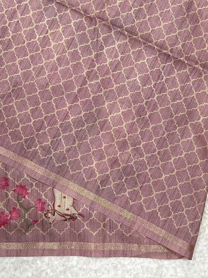 Thulian Pink Tussar Silk Saree