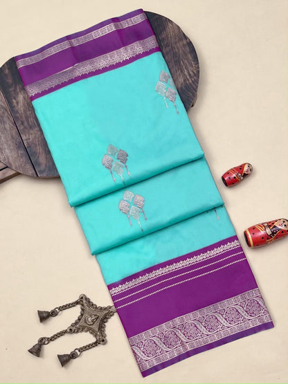 Turquoise Blue Banarasi Silk Saree