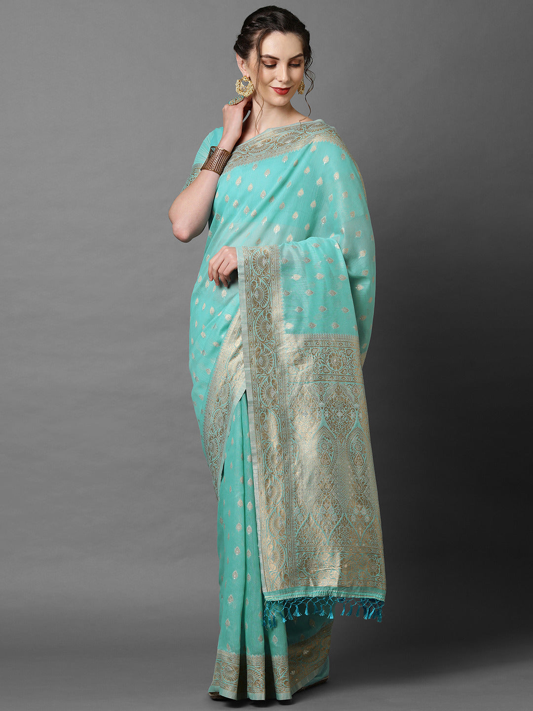 Turquoise Green Woven Banarasi Saree