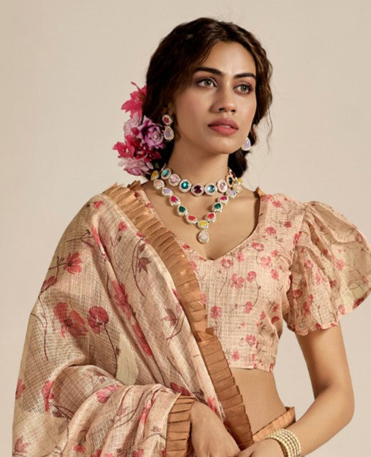 Wheat Brown Kota Cotton Saree