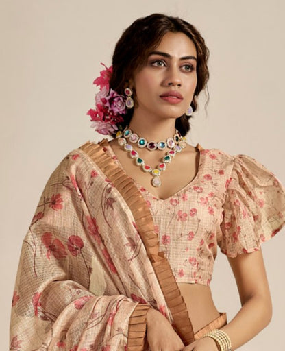 Wheat Brown Kota Cotton Saree