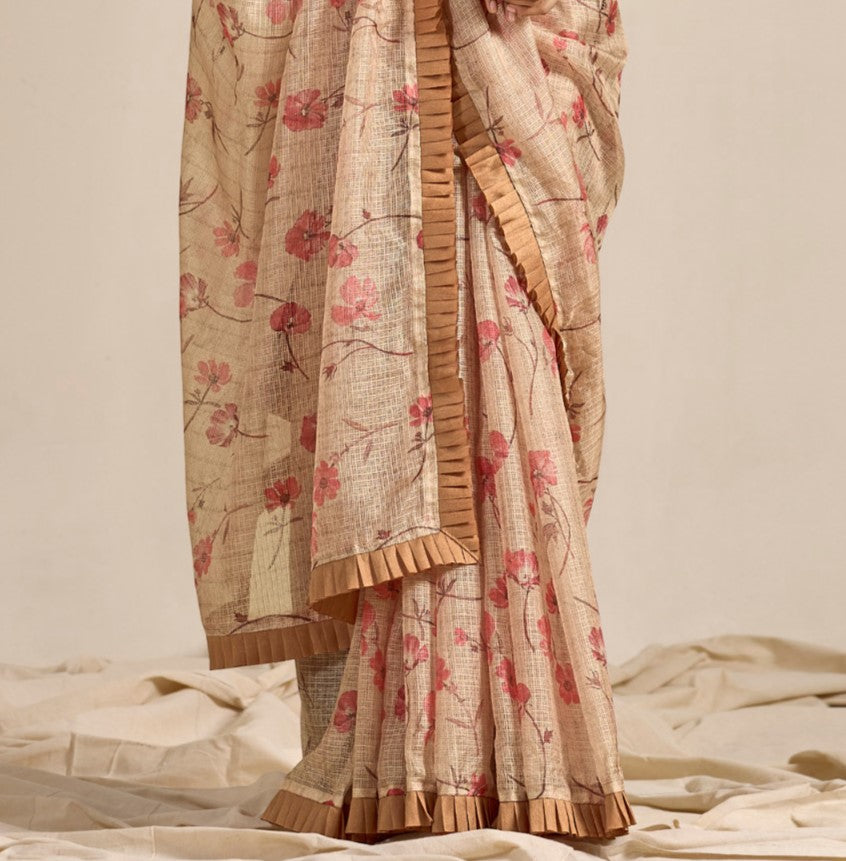 Wheat Brown Kota Cotton Saree